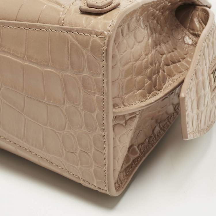Pre Owned Balenciaga Beige Croc Embossed Leather Mini City Bag