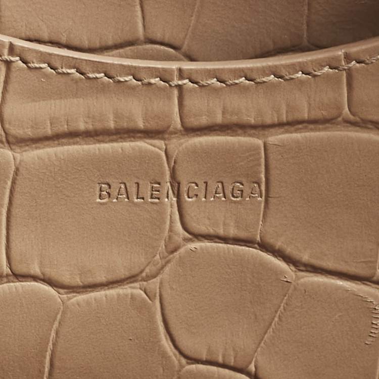 Pre Owned Balenciaga Beige Croc Embossed Leather Mini City Bag