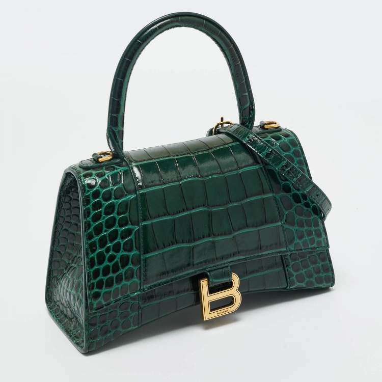 Pre Owned حقيبة بالنسياغا أورغلاس جلد تمساح أسود صغير بيد علوية