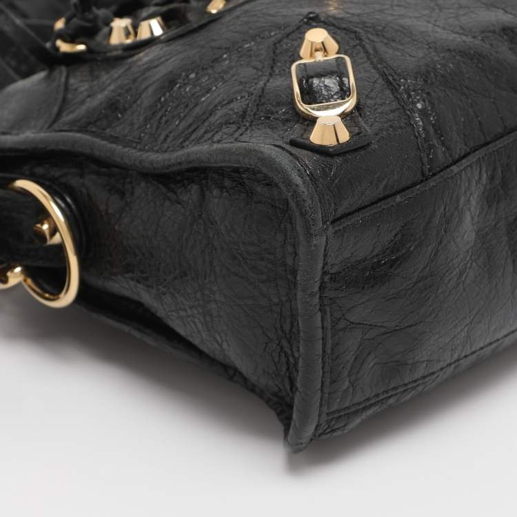 Pre Owned Balenciaga Black Leather Mini Metallic Edge Classic City Bag