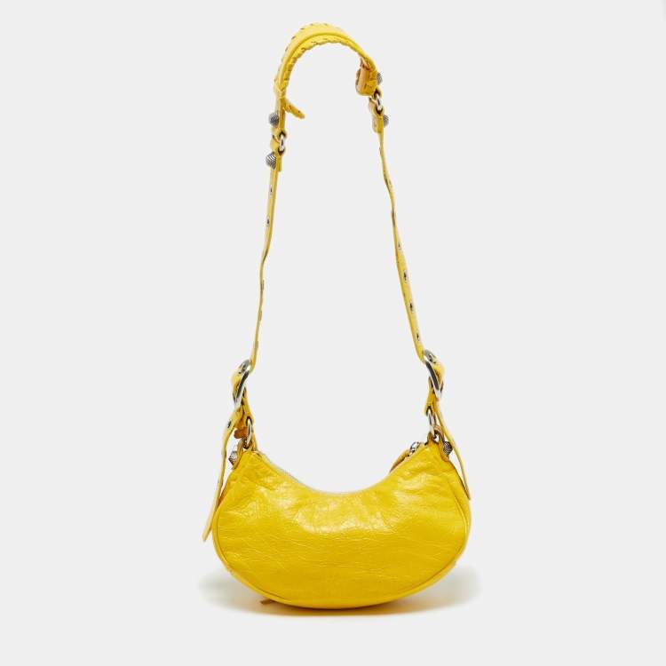 Pre Owned Balenciaga Yellow Leather XS Le Cagole Shoulder Bag