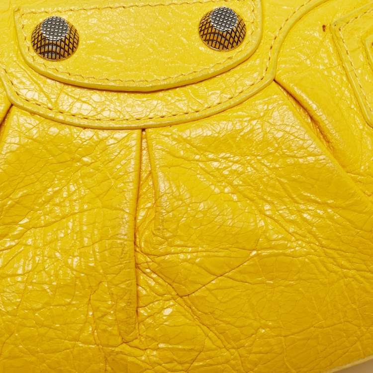 Pre Owned Balenciaga Yellow Leather XS Le Cagole Shoulder Bag
