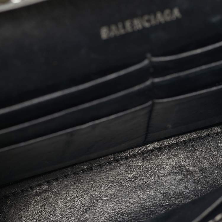 Pre Owned Balenciaga Silver Croc Embossed Patent Leather Hourglass Wallet on Chain