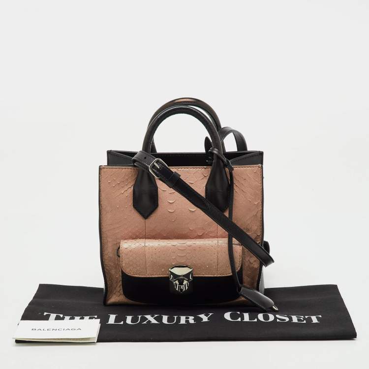 Pre Owned Balenciaga Black/Peach Leather and Python Padlock Mini All Afternoon Tote