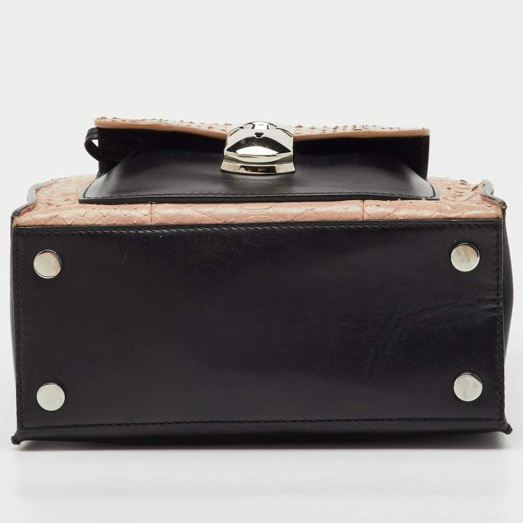 Pre Owned Balenciaga Black/Peach Leather and Python Padlock Mini All Afternoon Tote