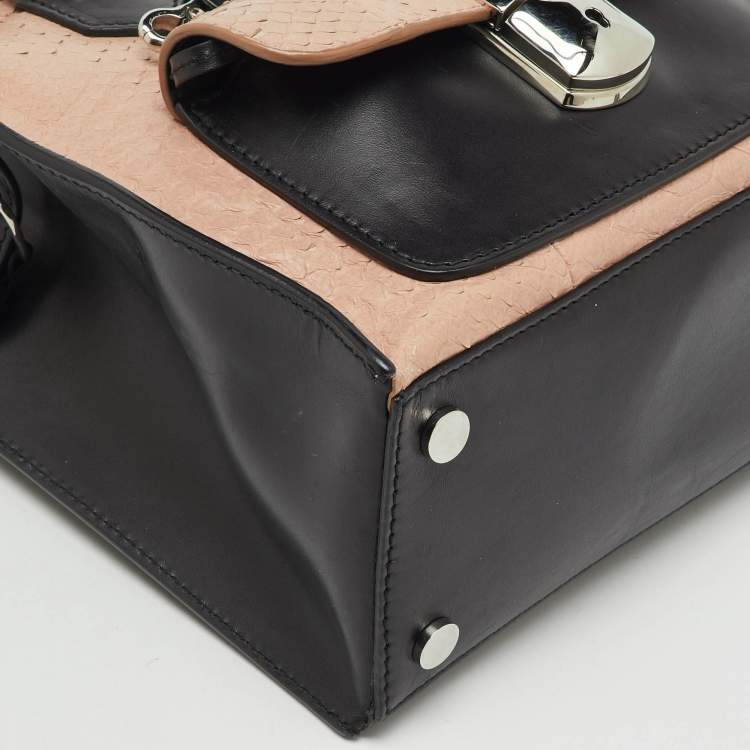 Pre Owned Balenciaga Black/Peach Leather and Python Padlock Mini All Afternoon Tote