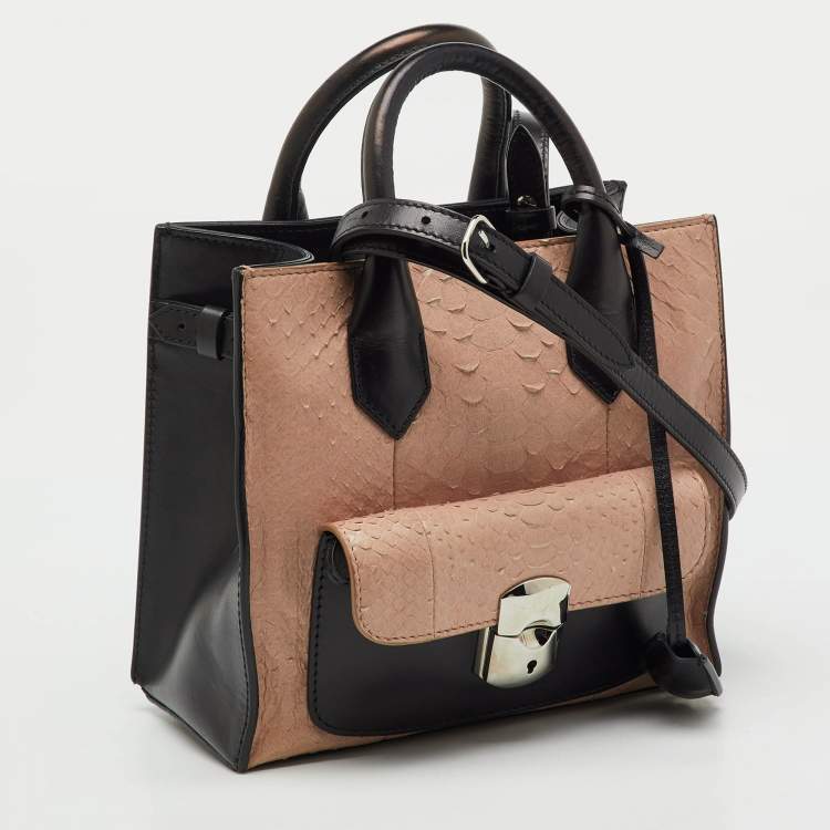 Pre Owned Balenciaga Black/Peach Leather and Python Padlock Mini All Afternoon Tote