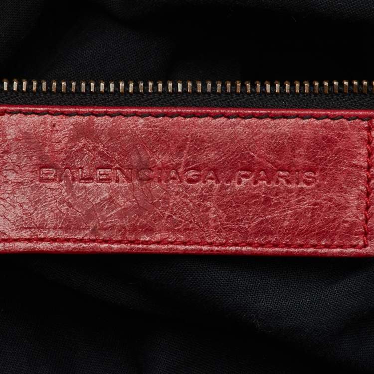 Pre Owned Balenciaga Red Leather Motocross Classic Bowling Bag