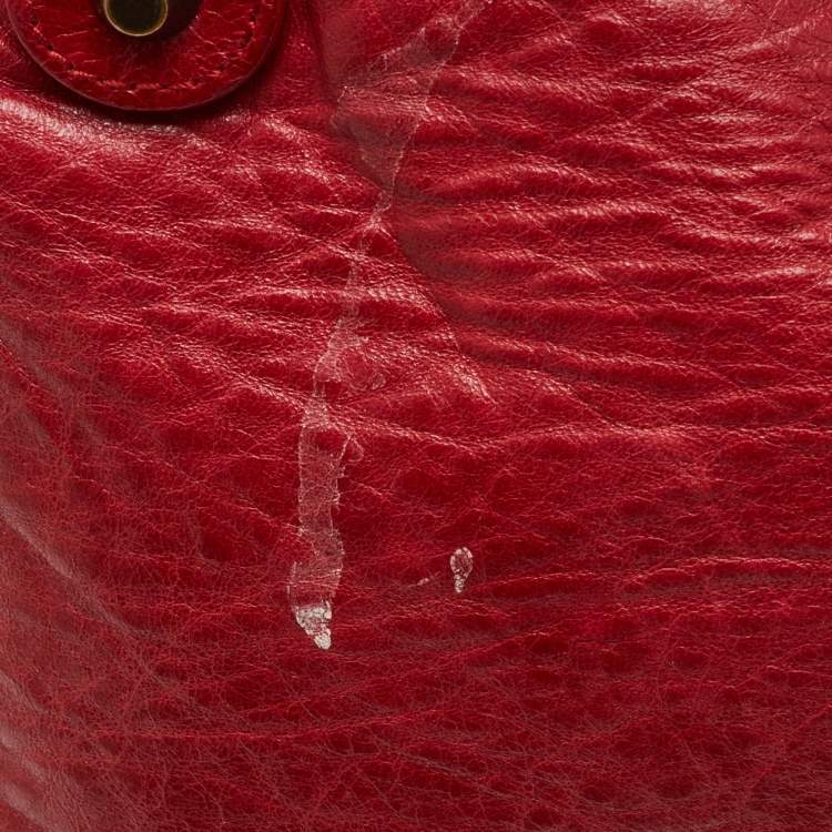 Pre Owned Balenciaga Red Leather Motocross Classic Bowling Bag