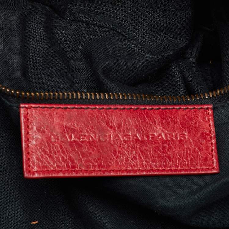 Pre Owned Balenciaga Red Leather Motocross Classic Bowling Bag