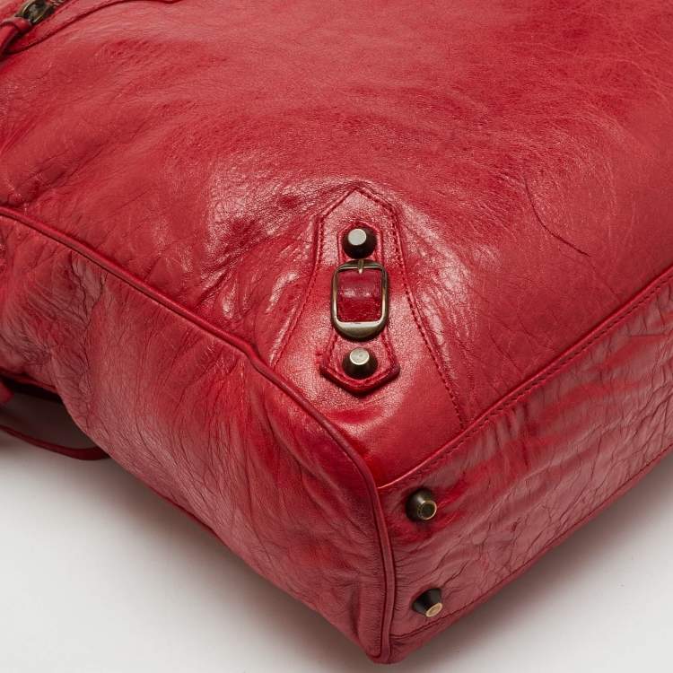 Pre Owned Balenciaga Red Leather Motocross Classic Bowling Bag
