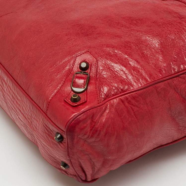 Pre Owned Balenciaga Red Leather Motocross Classic Bowling Bag