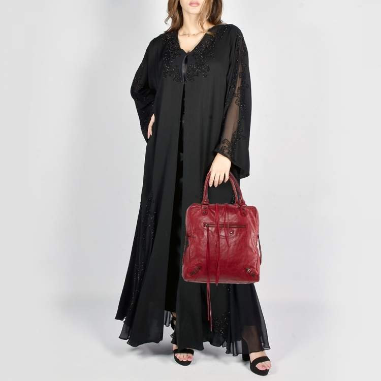 Pre Owned Balenciaga Red Leather Motocross Classic Bowling Bag