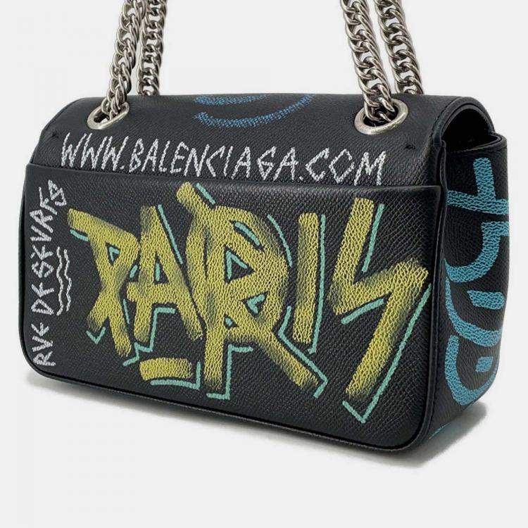 Pre Owned Balenciaga Graffiti Chain shoulder Black/Blue Leather