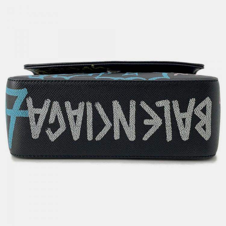 Pre Owned Balenciaga Graffiti Chain shoulder Black/Blue Leather