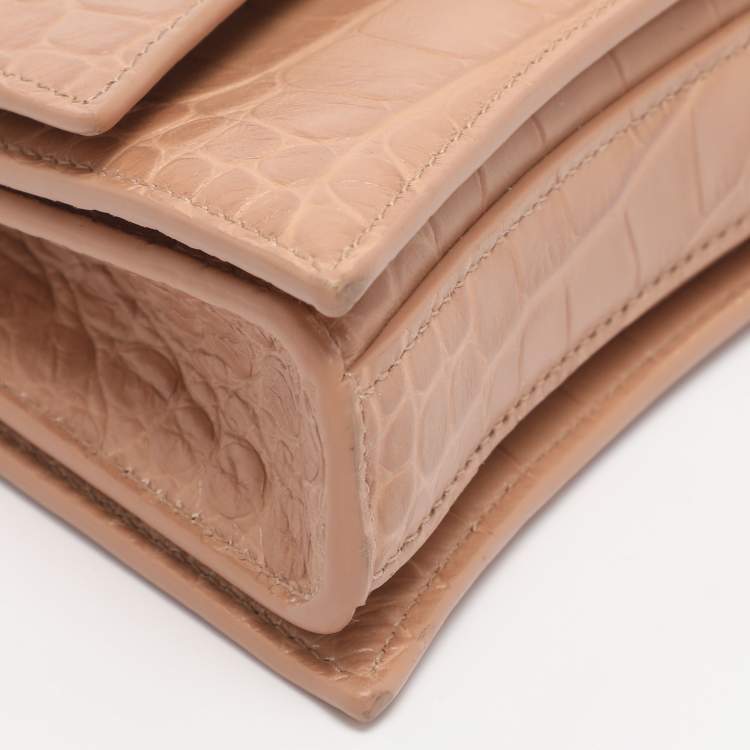 Pre Owned Balenciaga Beige Croc Embossed Leather XS Crush Chain Shoulder Bag