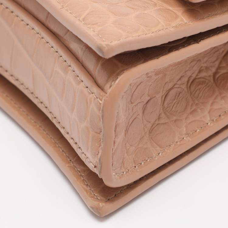 Pre Owned Balenciaga Beige Croc Embossed Leather XS Crush Chain Shoulder Bag