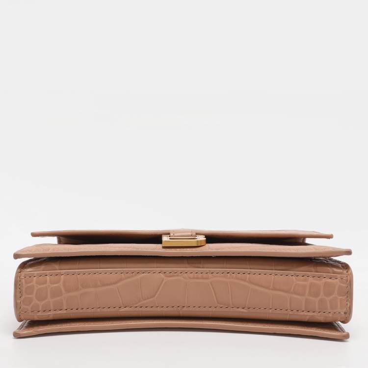 Pre Owned Balenciaga Beige Croc Embossed Leather XS Crush Chain Shoulder Bag