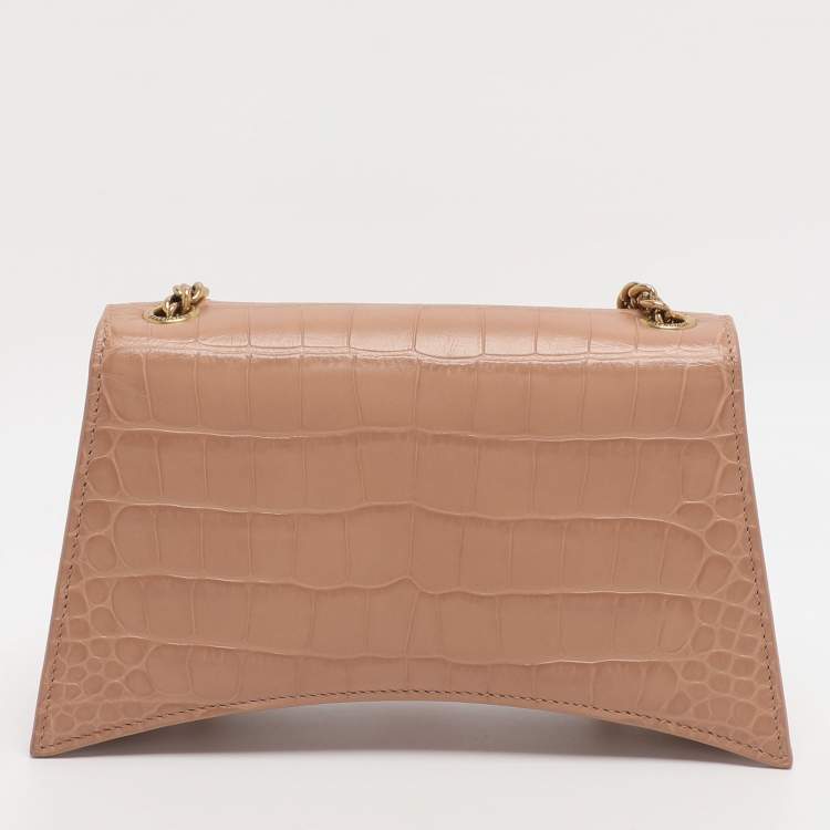 Pre Owned Balenciaga Beige Croc Embossed Leather XS Crush Chain Shoulder Bag