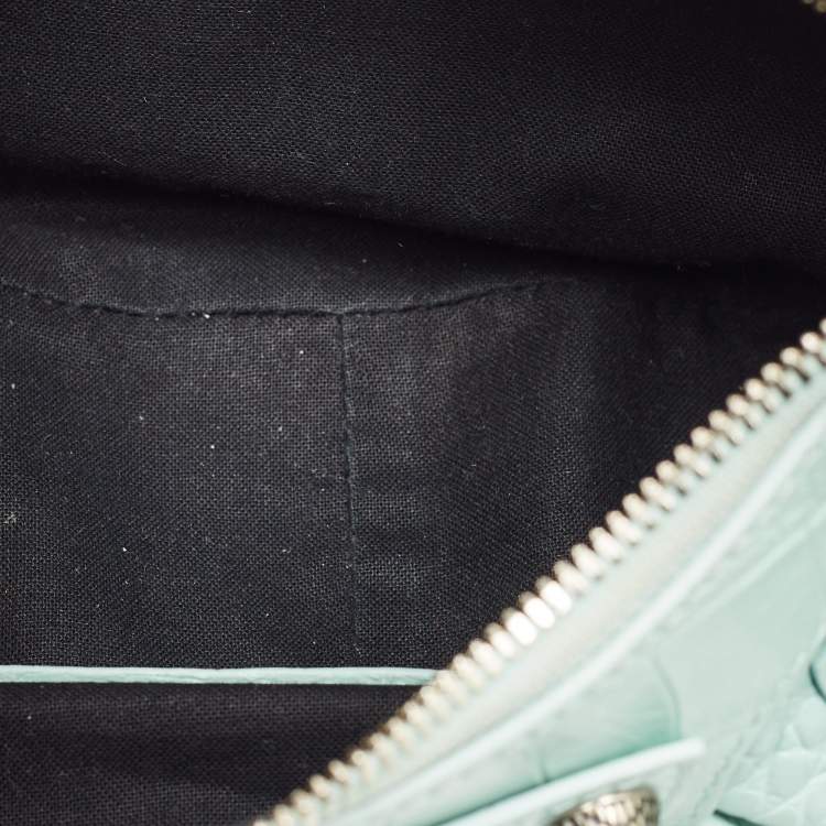 Pre Owned Balenciaga Pale Turquoise Croc Embossed Leather XS Le Cagole Shoulder Bag