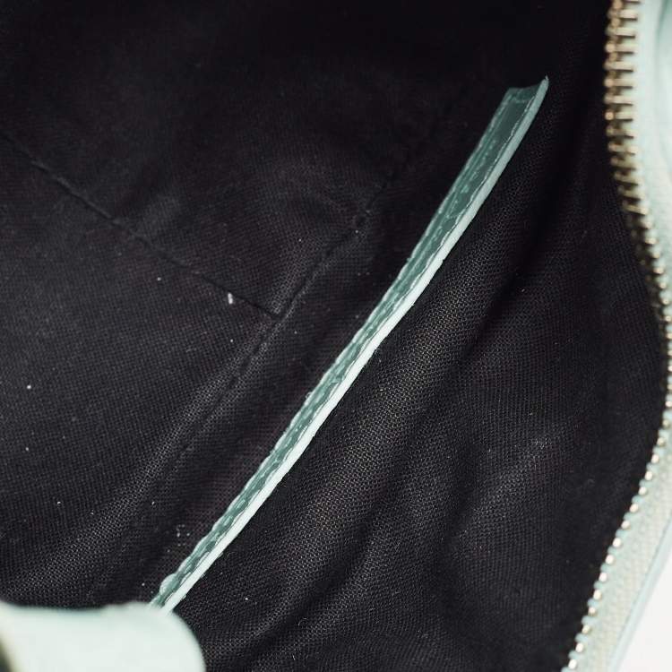 Pre Owned Balenciaga Pale Turquoise Croc Embossed Leather XS Le Cagole Shoulder Bag