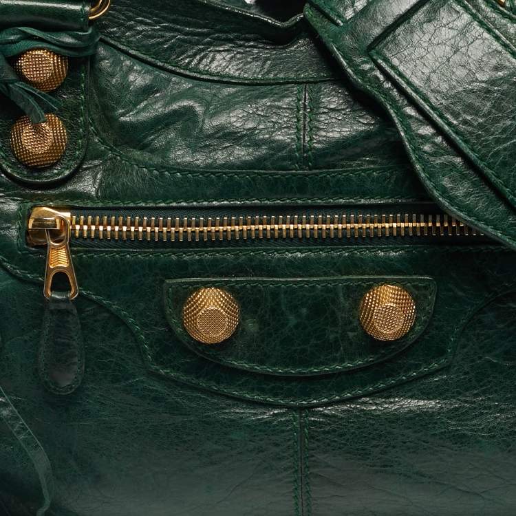Pre Owned Balenciaga Green Leather GGH Part Time Bag