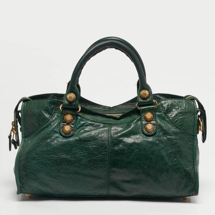 Pre Owned Balenciaga Green Leather GGH Part Time Bag