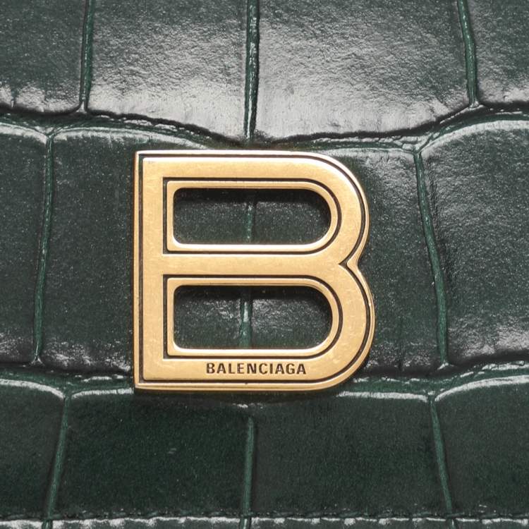 Pre Owned حافظة بطاقات بالنسياجا جلد أخضر بنقشة جلد التمساح هورجلاس