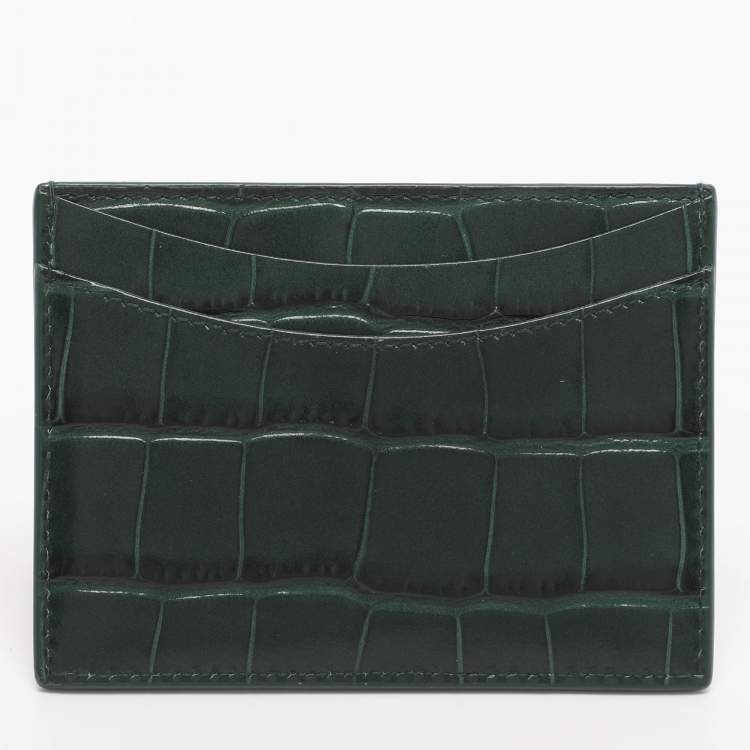 Pre Owned حافظة بطاقات بالنسياجا جلد أخضر بنقشة جلد التمساح هورجلاس