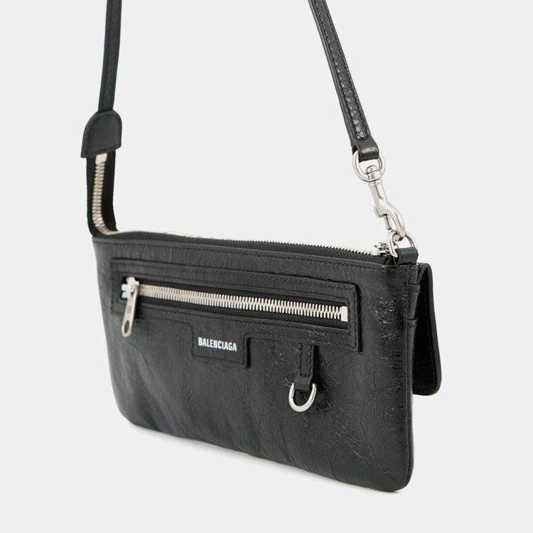 Pre Owned Balenciaga Logo Superbusy Shoulder Bag Black Leather