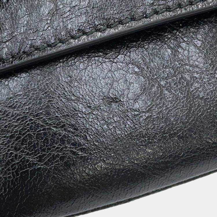 Pre Owned Balenciaga Logo Superbusy Shoulder Bag Black Leather