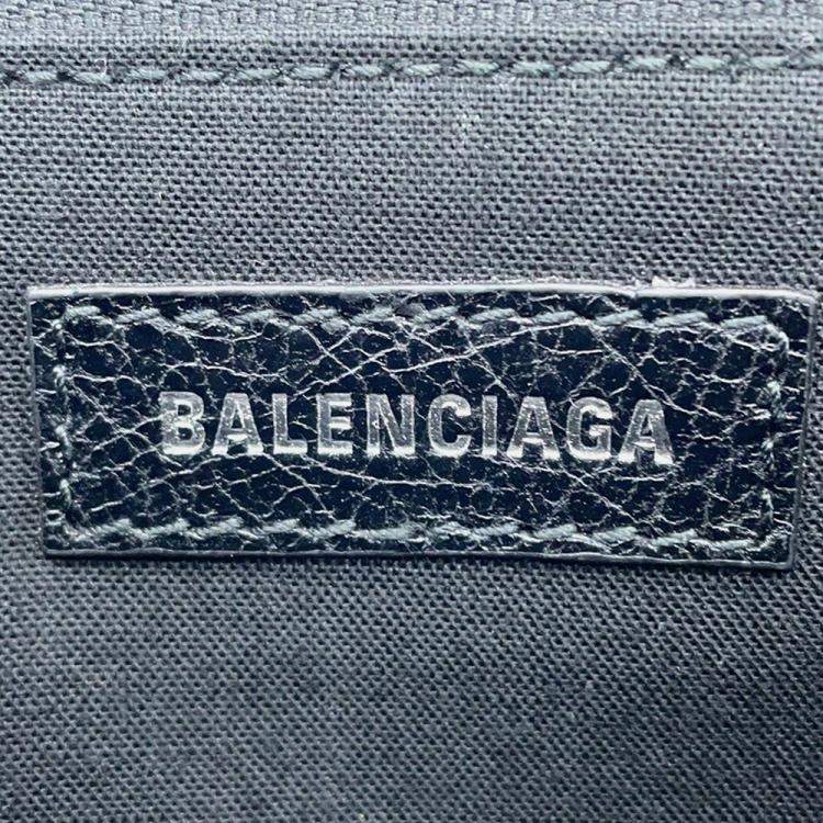 Pre Owned Balenciaga Logo Superbusy Shoulder Bag Black Leather