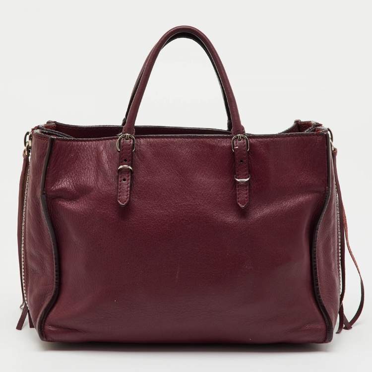 Pre Owned Balenciaga Pourpre Veau Leather Papier A6 Side Zip Tote