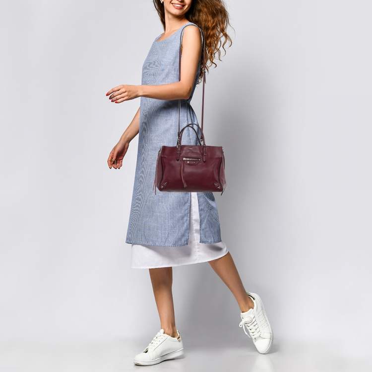 Pre Owned Balenciaga Pourpre Veau Leather Papier A6 Side Zip Tote