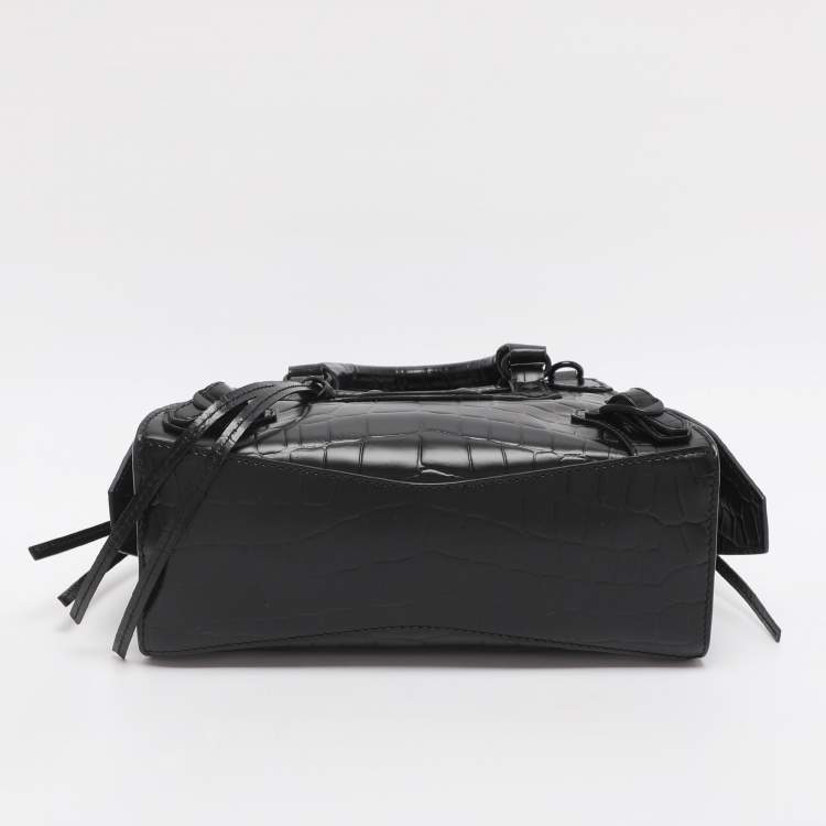 Pre Owned Balenciaga Black Croc Embossed Leather Mini Neo Classic City Tote