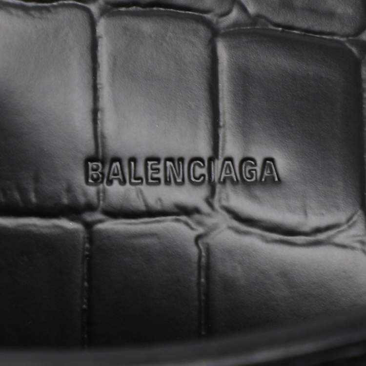 Pre Owned Balenciaga Black Croc Embossed Leather Mini Neo Classic City Tote