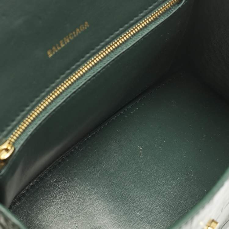 Pre Owned Balenciaga Green Croc Embossed Leather Small Hourglass Top Handle Bag
