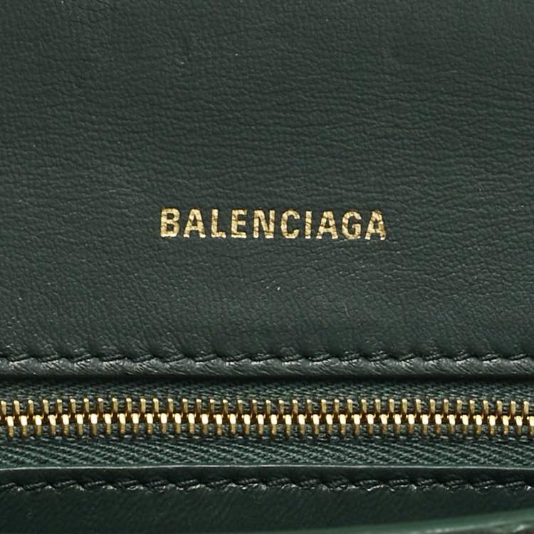 Pre Owned Balenciaga Green Croc Embossed Leather Small Hourglass Top Handle Bag