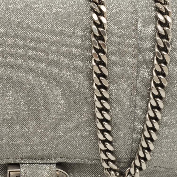 Pre Owned Balenciaga Grey Glitter Leather Hourglass Wallet on Chain