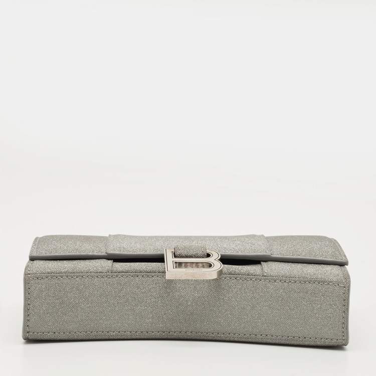 Pre Owned Balenciaga Grey Glitter Leather Hourglass Wallet on Chain