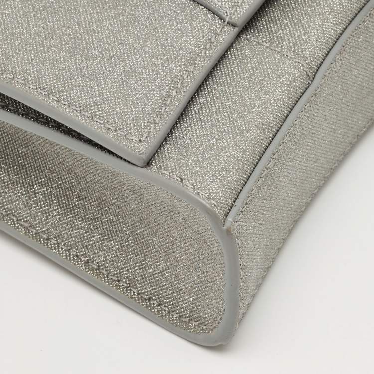 Pre Owned Balenciaga Grey Glitter Leather Hourglass Wallet on Chain