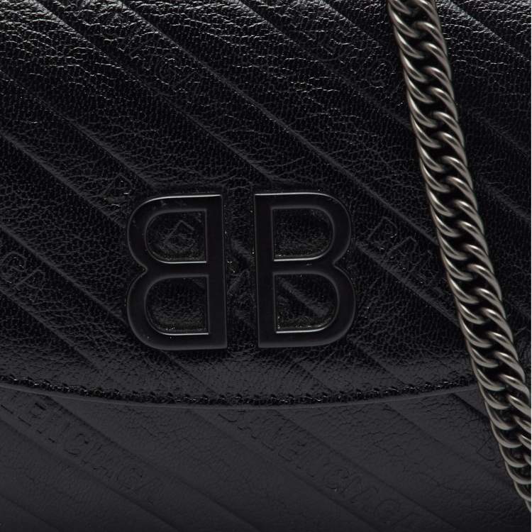 Pre Owned Balenciaga Black Leather BB Wallet on Chain