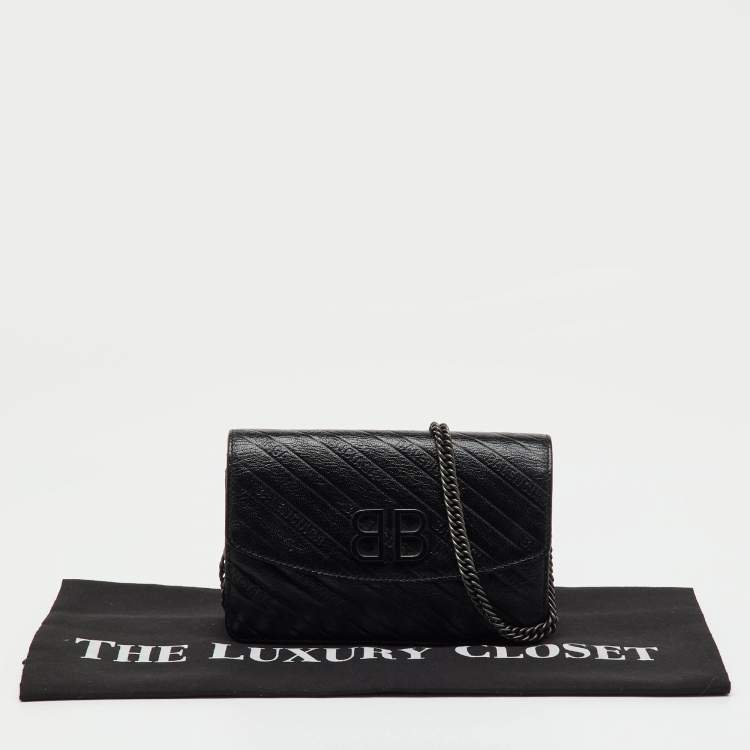 Pre Owned Balenciaga Black Leather BB Wallet on Chain