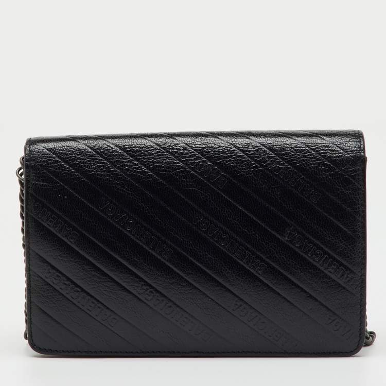 Pre Owned Balenciaga Black Leather BB Wallet on Chain