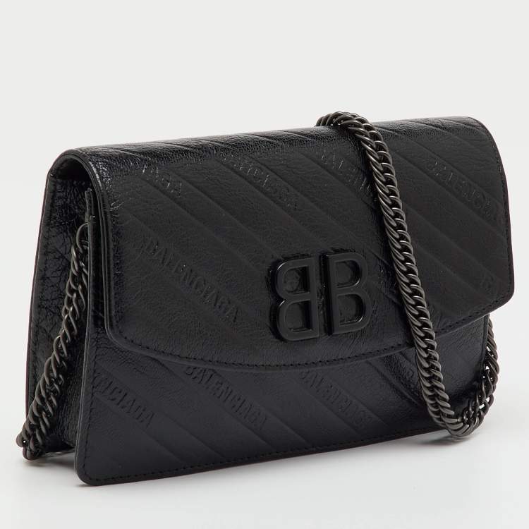 Pre Owned Balenciaga Black Leather BB Wallet on Chain