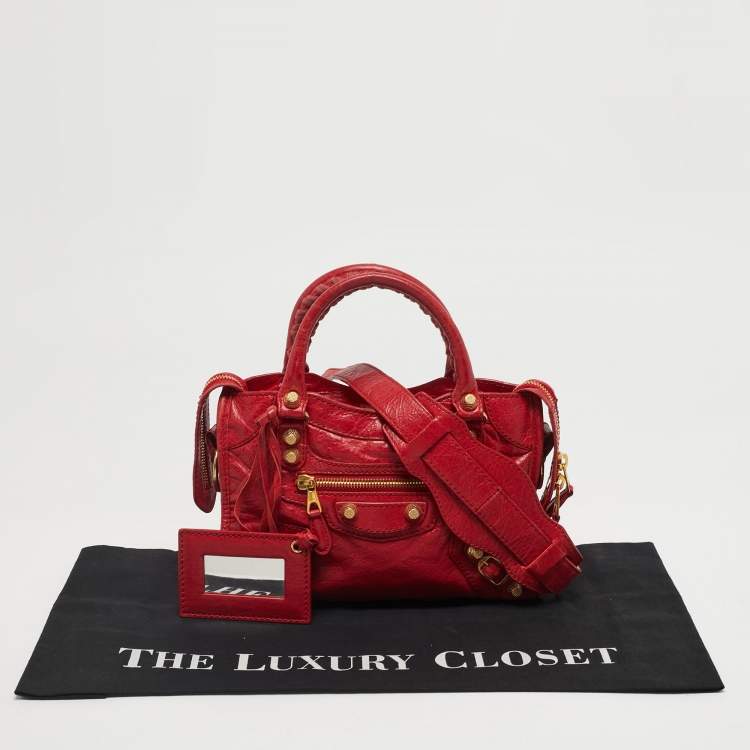 Pre Owned Balenciaga Red Leather Mini Classic City Bag