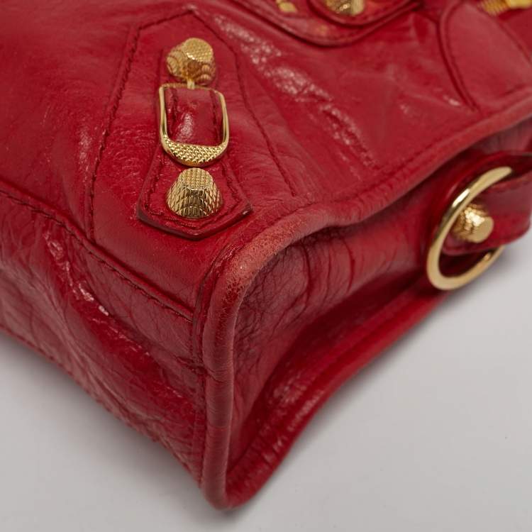 Pre Owned Balenciaga Red Leather Mini Classic City Bag