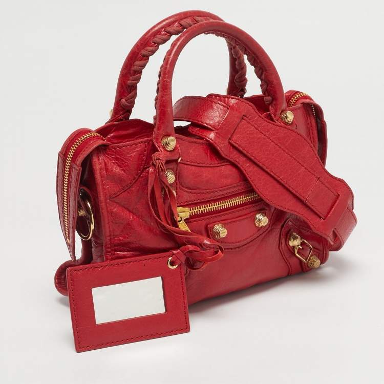 Pre Owned Balenciaga Red Leather Mini Classic City Bag