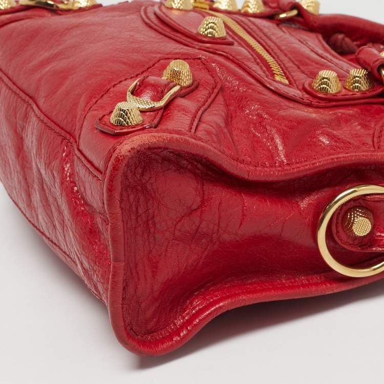 Pre Owned Balenciaga Red Leather Mini Classic City Bag
