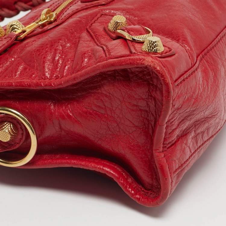 Pre Owned Balenciaga Red Leather Mini Classic City Bag